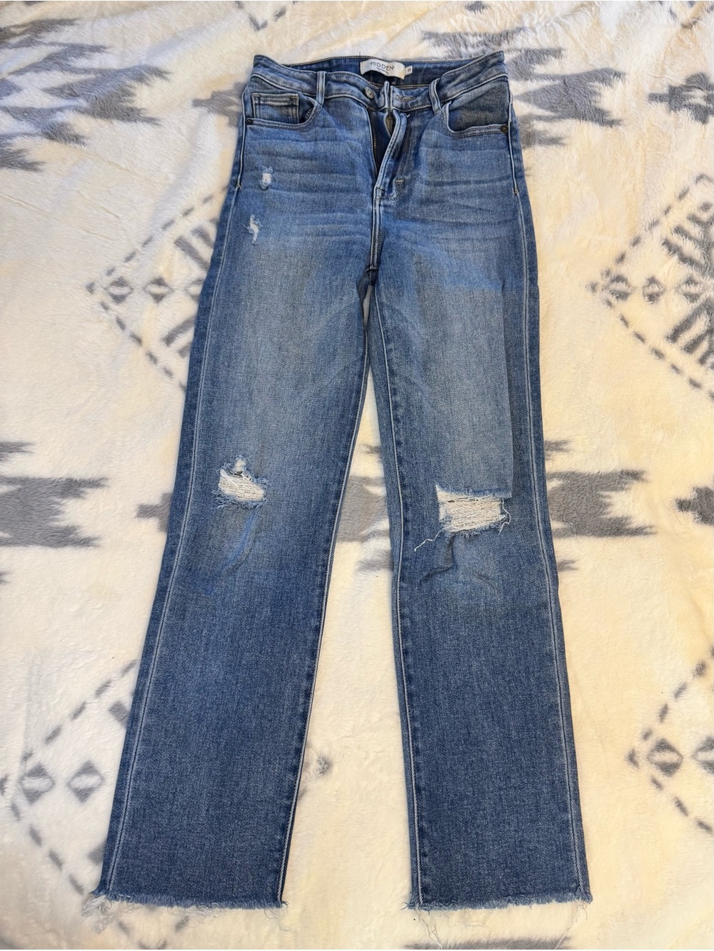 Hidden Distressed High-Rise Straight Jeans